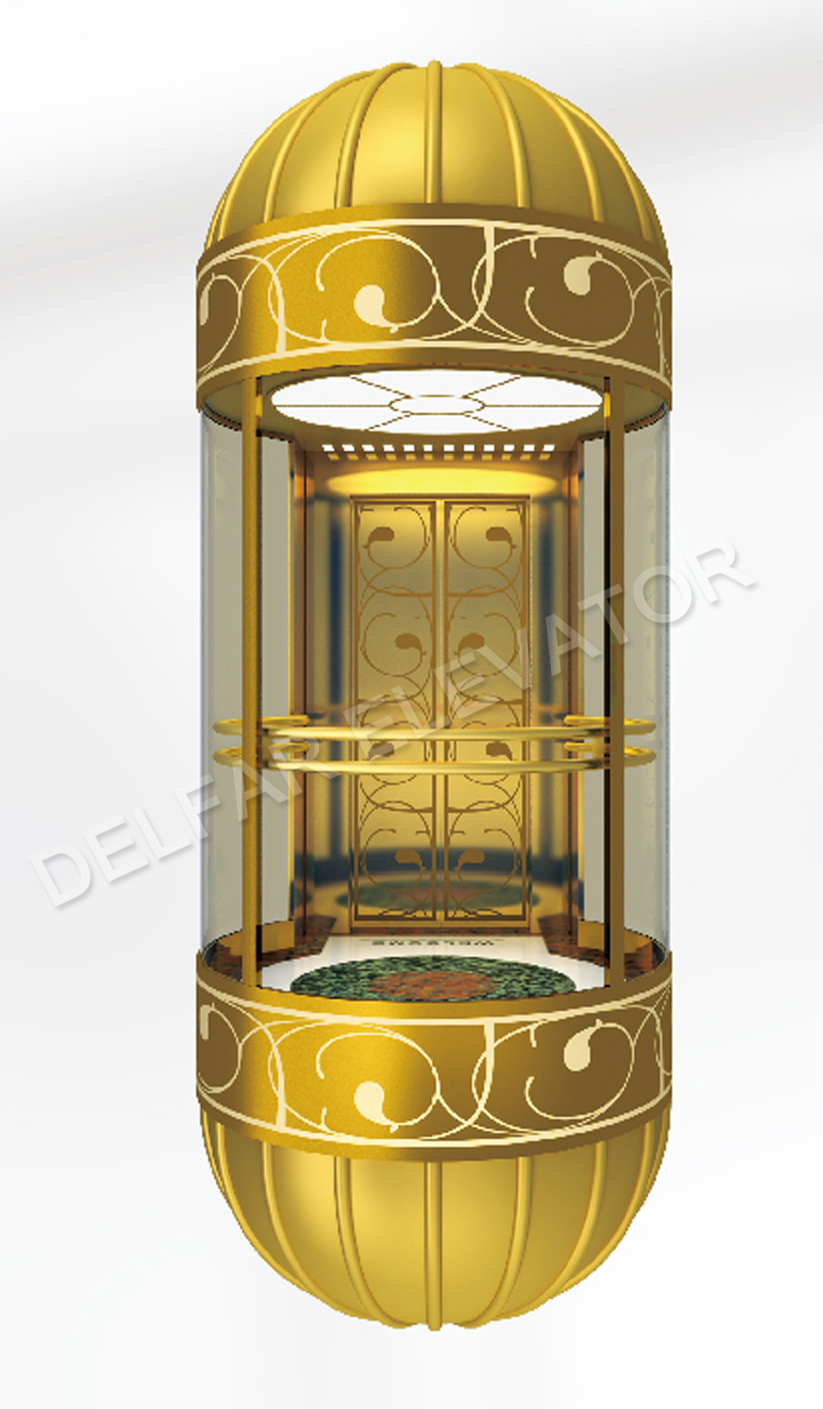 Ti-gold Mirror Hot-selling Semi-circular Observation Elevator