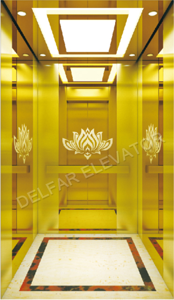 Beautiful Ti-gold Mirror Etched Passenger Elevator